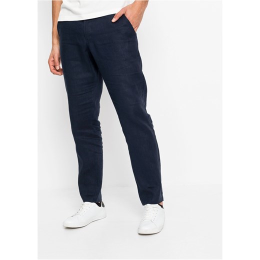 Spodnie chino lniane Regular Fit Straight z wygodnym paskiem ze sklepu bonprix w kategorii Spodnie męskie - zdjęcie 170595161
