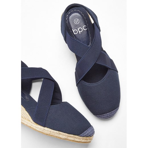 Espadryle damskie Bonprix granatowe na koturnie bez zapięcia 