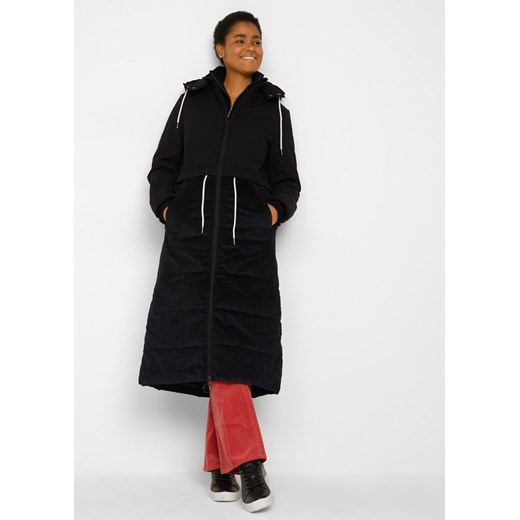 Długi płaszcz zimowy ze sztruksową wstawką i tunelem ze sklepu bonprix w kategorii Płaszcze damskie - zdjęcie 170595900