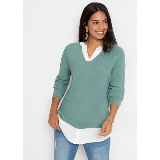 Sweter z koszulową wstawką ze sklepu bonprix w kategorii Swetry damskie - zdjęcie 170596163