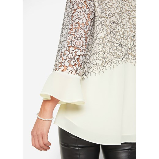 Bluzka damska Bonprix z długim rękawem casual beżowa 