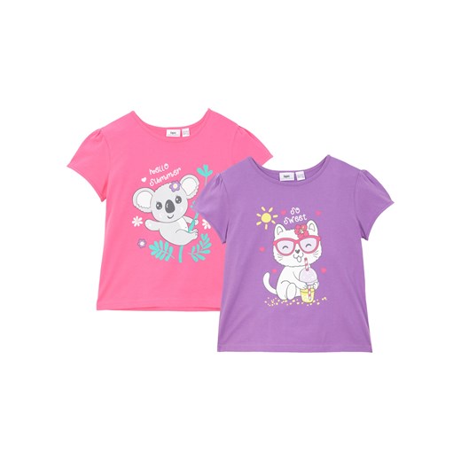 T-shirt dziewczęcy (2 szt. w opak.) ze sklepu bonprix w kategorii Bluzki dziewczęce - zdjęcie 170597432