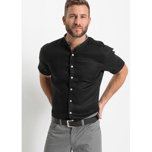 Koszula lniana z krótkim rękawem i stójką ze sklepu bonprix w kategorii Koszule męskie - zdjęcie 170597472