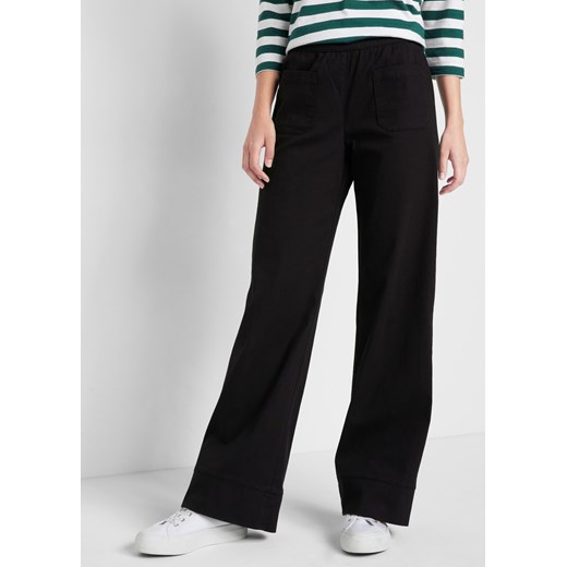 Spodnie twillowe high-waist z poszerzanymi nogawkami i wygodnym paskiem ze sklepu bonprix w kategorii Spodnie damskie - zdjęcie 170598222