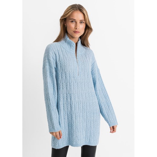 Długi sweter we wzór w warkocze ze sklepu bonprix w kategorii Swetry damskie - zdjęcie 170598743