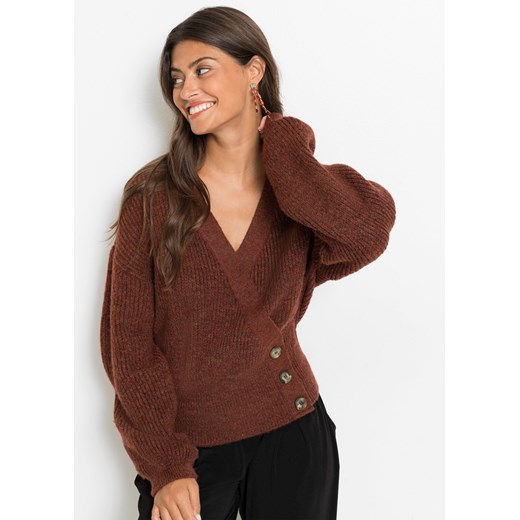 Sweter rozpinany z założeniem kopertowym 48/50 okazja bonprix