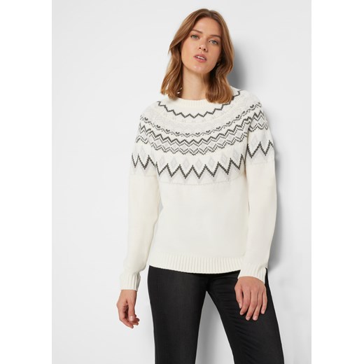 Sweter z płytkim dekoltem, w norweski wzór ze sklepu bonprix w kategorii Swetry damskie - zdjęcie 170599853