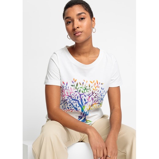 T-shirt z nadrukiem, bawełna organiczna ze sklepu bonprix w kategorii Bluzki damskie - zdjęcie 170600520