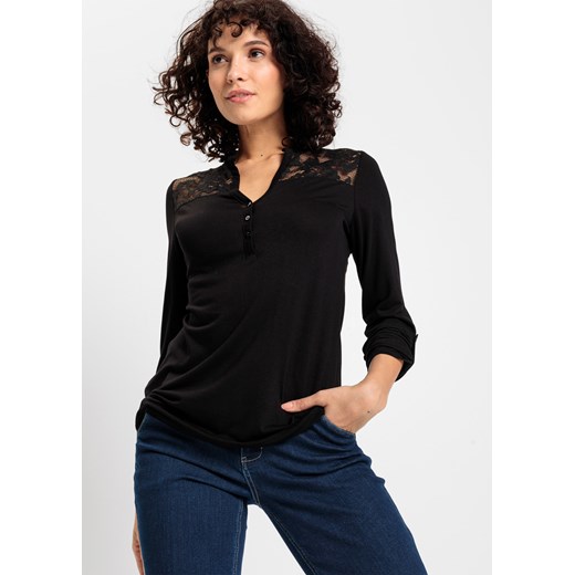 Shirt henley z koronkową wstawką ze sklepu bonprix w kategorii Bluzki damskie - zdjęcie 170600752
