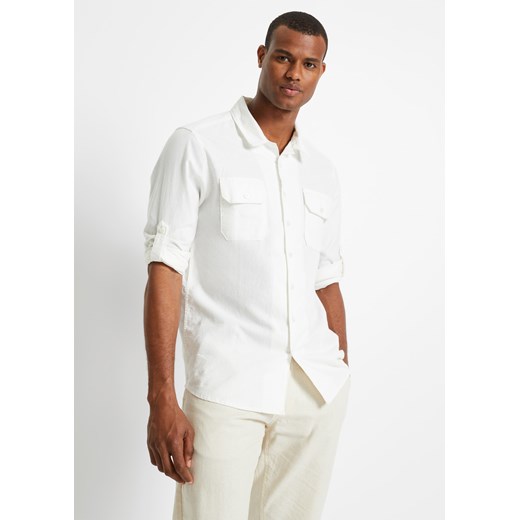 Koszula z długimi wywijanymi rękawami, z materiału z domieszką lnu ze sklepu bonprix w kategorii Koszule męskie - zdjęcie 170600871