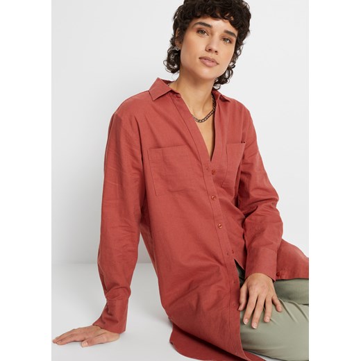 Długa bluzka z domieszką lnu ze sklepu bonprix w kategorii Koszule damskie - zdjęcie 170601061