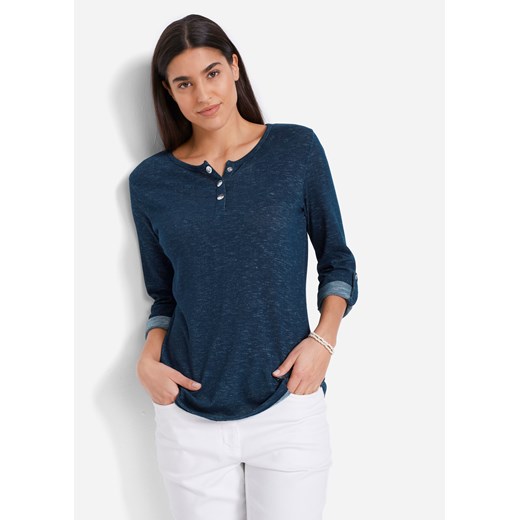 Shirt z długim rękawem i plisą guzikową ze sklepu bonprix w kategorii Bluzki damskie - zdjęcie 170601394