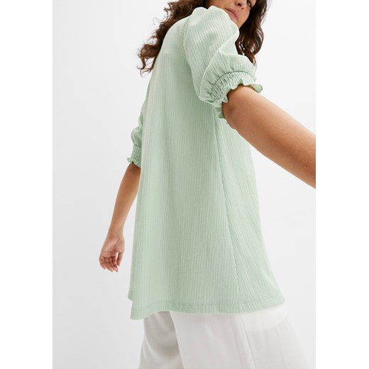 Bluzka damska Bonprix zielona z okrągłym dekoltem 