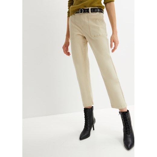 Spodnie twillowe z kieszeniami w stylu utility i wygodnym paskiem ze sklepu bonprix w kategorii Spodnie damskie - zdjęcie 170604660