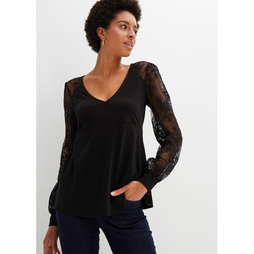 Shirt z długim rękawem i koronką ze sklepu bonprix w kategorii Bluzki damskie - zdjęcie 170605972
