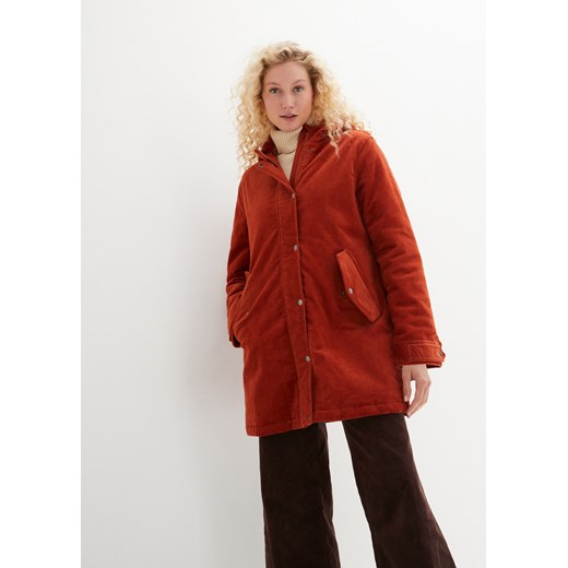 Parka sztruksowa na podszewce baranku, fason o linii litery A 48 bonprix