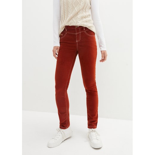Spodnie sztruksowe ze stretchem Slim Fit z kontrastowymi szwami ze sklepu bonprix w kategorii Spodnie damskie - zdjęcie 170607934
