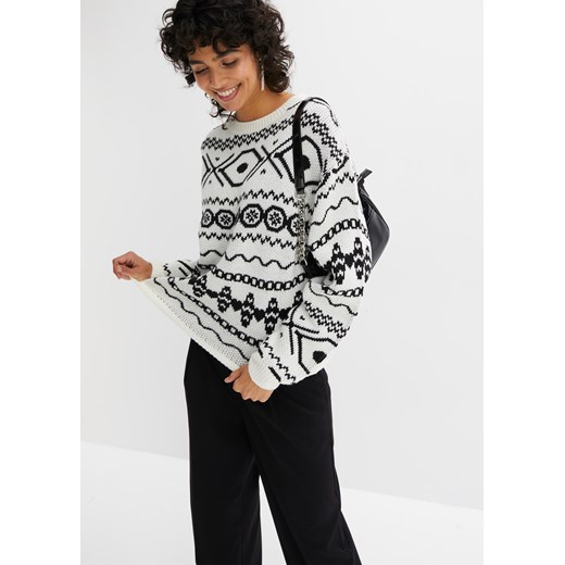 Sweter z płytkim dekoltem, w norweski wzór ze sklepu bonprix w kategorii Swetry damskie - zdjęcie 170608202