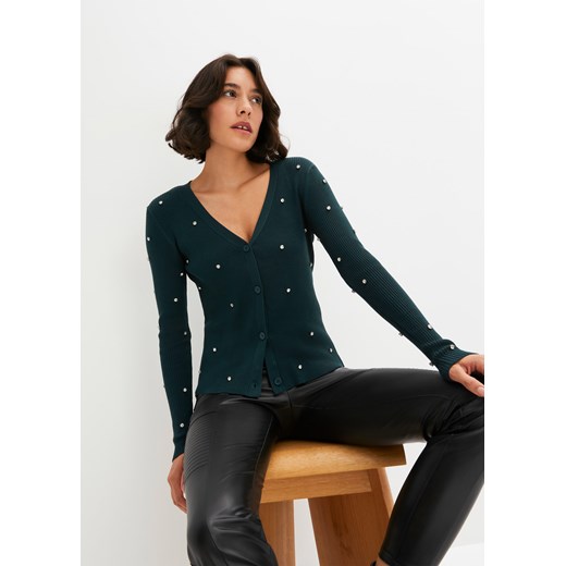 Sweter rozpinany z aplikacją ze sztrasów, ze zrównoważonej wiskozy ze sklepu bonprix w kategorii Swetry damskie - zdjęcie 170608894