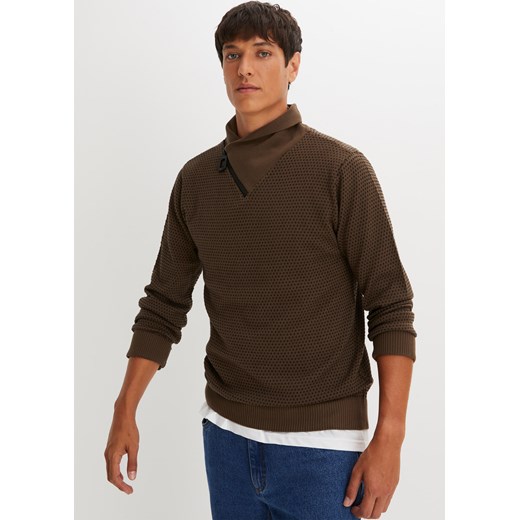 Sweter z szalowym kołnierzem ze sklepu bonprix w kategorii Swetry męskie - zdjęcie 170608960