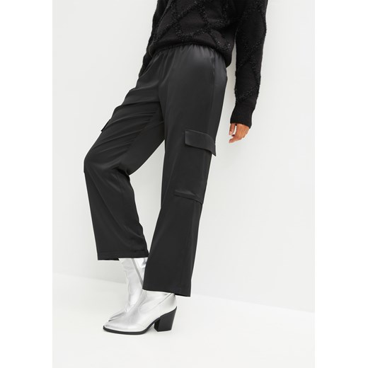Spodnie satynowe bojówki ze sklepu bonprix w kategorii Spodnie damskie - zdjęcie 170609221
