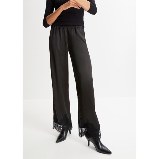 Spodnie satynowe z koronką ze sklepu bonprix w kategorii Spodnie damskie - zdjęcie 170609323