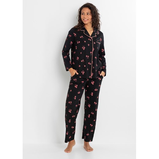 Piżama z plisą guzikową + opaska na oczy ze sklepu bonprix w kategorii Piżamy damskie - zdjęcie 170609981