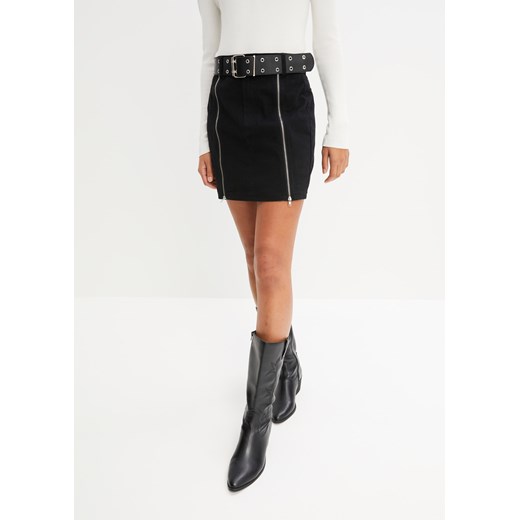 Spódnica mini z ozdobnymi zamkami i paskiem ze sklepu bonprix w kategorii Spódnice - zdjęcie 170611080
