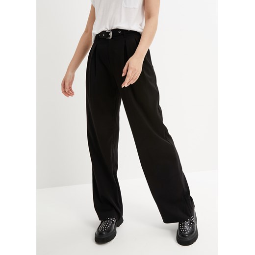 Spodnie z zakładkami poniżej talii, z wysoką talią z paskiem ze sklepu bonprix w kategorii Spodnie damskie - zdjęcie 170611094