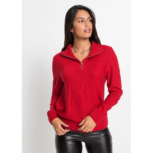 Sweter ze stójką we wzór w warkocze ze sklepu bonprix w kategorii Swetry damskie - zdjęcie 170612280