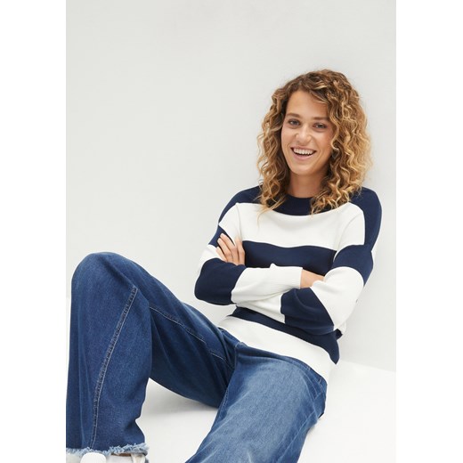 Sweter z okrągłym dekoltem, w szerokie paski ze sklepu bonprix w kategorii Swetry damskie - zdjęcie 170613200