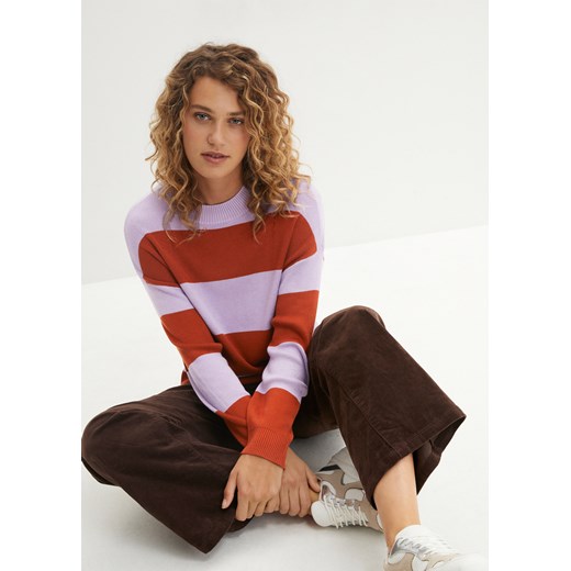 Sweter z okrągłym dekoltem, w szerokie paski ze sklepu bonprix w kategorii Swetry damskie - zdjęcie 170613203
