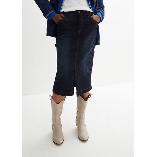Spódnica dżinsowa z elementami w stylu worker ze sklepu bonprix w kategorii Spódnice - zdjęcie 170613444