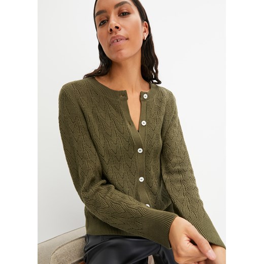 Krótki sweter rozpinany w ażurowy wzór ze sklepu bonprix w kategorii Swetry damskie - zdjęcie 170614172