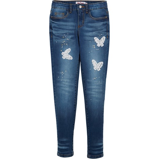 Dżinsy dziewczęce z aplikacją w kształcie motyli ze sklepu bonprix w kategorii Spodnie dziewczęce - zdjęcie 170614981