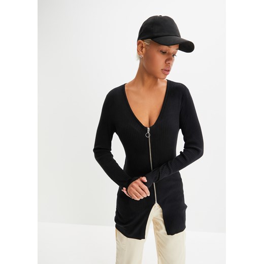 Długi sweter rozpinany w prążek ze sklepu bonprix w kategorii Swetry damskie - zdjęcie 170615251
