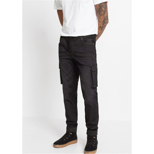 Dżinsy bojówki z elastycznym paskiem w talii Slim Fit Straight ze sklepu bonprix w kategorii Jeansy męskie - zdjęcie 170615650