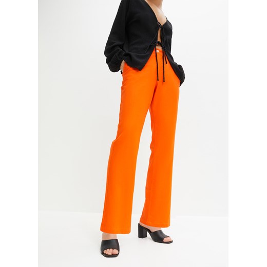 Spodnie lniane high-waist z elastyczną wstawką ze sklepu bonprix w kategorii Spodnie damskie - zdjęcie 170618380