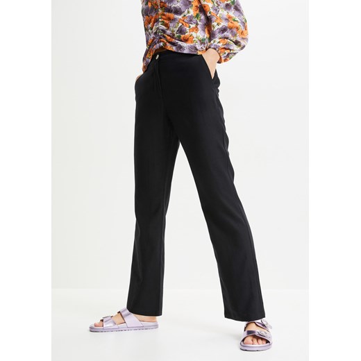 Spodnie lniane high-waist z elastyczną wstawką ze sklepu bonprix w kategorii Spodnie damskie - zdjęcie 170618382