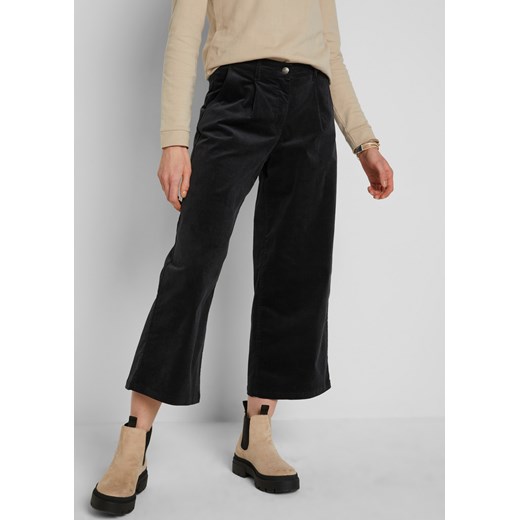 Szerokie spodnie sztruksowe culotte high-waist z wygodnym paskiem, dł. 7/8 ze sklepu bonprix w kategorii Spodnie damskie - zdjęcie 170618662