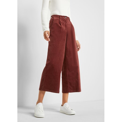 Szerokie spodnie sztruksowe culotte high-waist z wygodnym paskiem, dł. 7/8 ze sklepu bonprix w kategorii Spodnie damskie - zdjęcie 170618664