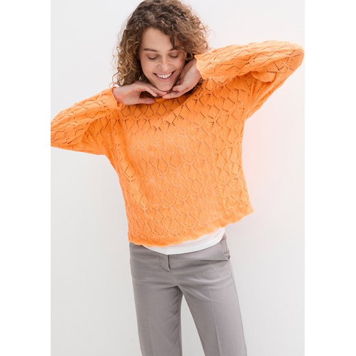 Sweter ażurowy oversized z domieszką lnu ze sklepu bonprix w kategorii Swetry damskie - zdjęcie 170620624