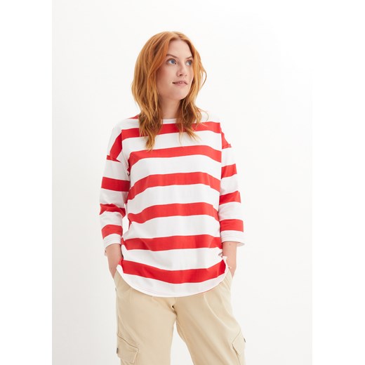 T-shirt z rękawami 3/4 i rozcięciami z boku, z bawełny organicznej ze sklepu bonprix w kategorii Bluzki damskie - zdjęcie 170620714