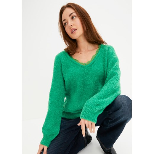 Sweter z koronkową wstawką ze sklepu bonprix w kategorii Swetry damskie - zdjęcie 170621881