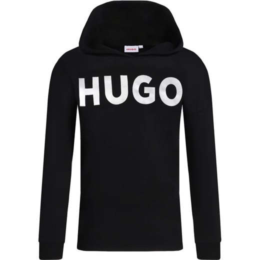 Hugo Kids bluza dziewczęca czarna jesienna z napisami bawełniana 