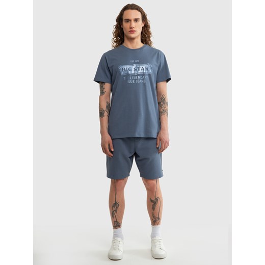 Koszulka męska z błyszczącym nadrukiem niebieska Miles 401 ze sklepu Big Star w kategorii T-shirty męskie - zdjęcie 170625694