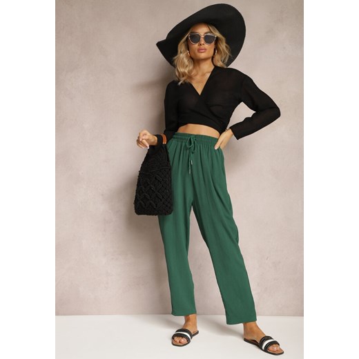 Zielone Spodnie o Luźnym Fasonie ze Sznurkiem i Gumką w Talii Enivea ze sklepu Renee odzież w kategorii Spodnie damskie - zdjęcie 170627451