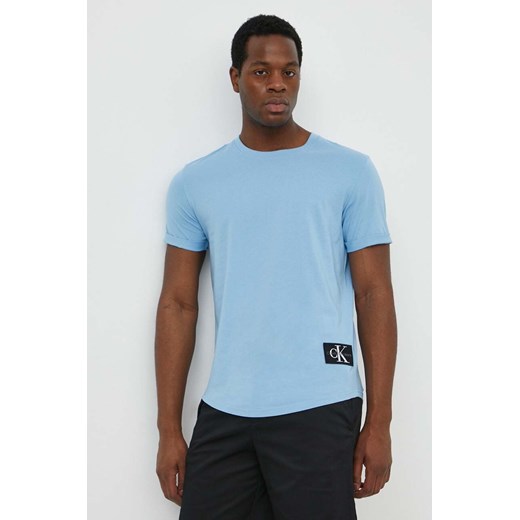 T-shirt męski Calvin Klein na wiosnę niebieski 