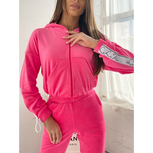 klasyczny welurowy dres premium la perla bluza+spodnie - candy pink ze sklepu STYLOWO w kategorii Dresy damskie - zdjęcie 170633354