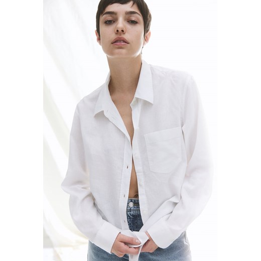 H & M - Koszula z domieszką lnu - Biały ze sklepu H&M w kategorii Koszule damskie - zdjęcie 170635572